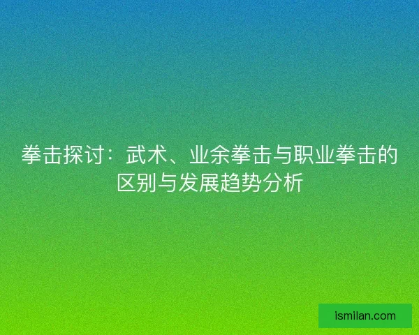拳击探讨：武术、业余拳击与职业拳击的区别与发展趋势分析